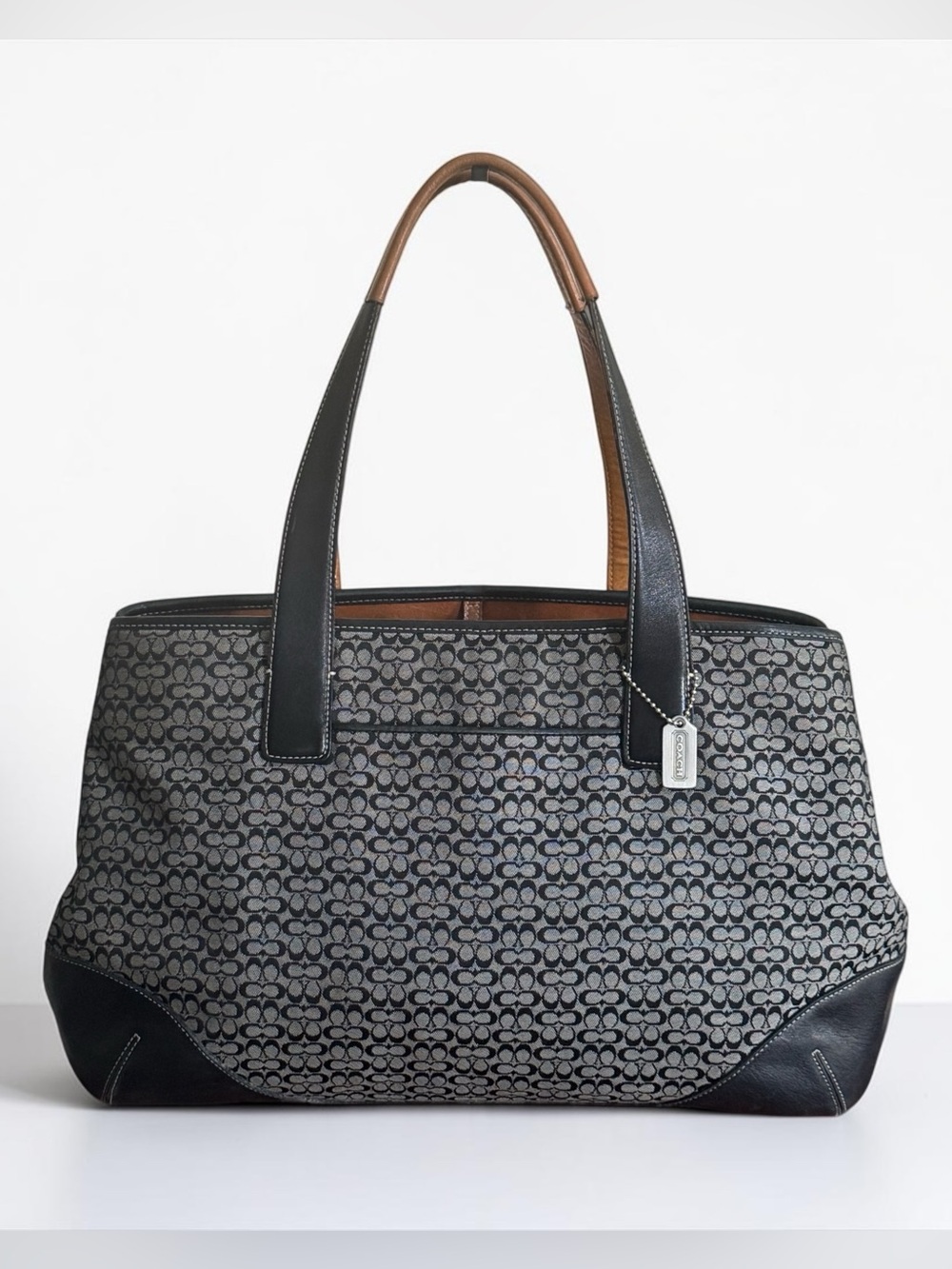 Authenticated Coach Vintage Signature Jacquard Tote Bag in Black/Gray EUC! COA